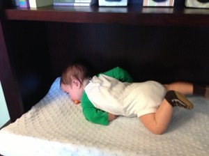 Lucas thought diaper changes were too easy, so he started rolling over when we set him down.  Thoughtful of him to add a new challenge to a poopy diaper