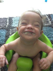 This is what pure joy looks like.  Coincidentally, it's also what baby oatmeal looks like