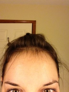 Do you recall me complaining about my hair coming out by the handful post pregnancy.  I cut bangs because I had to do something to hide the baby bangs that are growing in.  Nice to know that I'm not going to bald from this experience at least.
