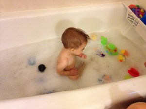 Lucas yelling at his toys for floating away