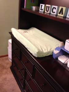 I've made a couple of new changing pad covers with super soft material and then embroidered them. One has deer to match his nursery and the other has his name for the family room. Still loving my sewing machine!