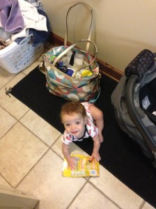 Lucas has learned how to jail break the baby gates, crawl around the dining room, through the kitchen, and to my diaper bag, where he knows that he can find food. He'll then pull out the food and bring it to me to open.