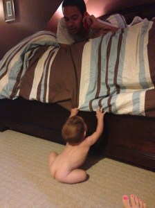 Looking for daddy after bath time