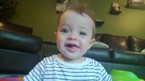 Learning how to stick his tongue out