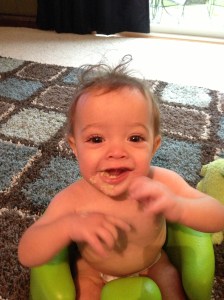 more morning oatmeal. What a happy baby!!